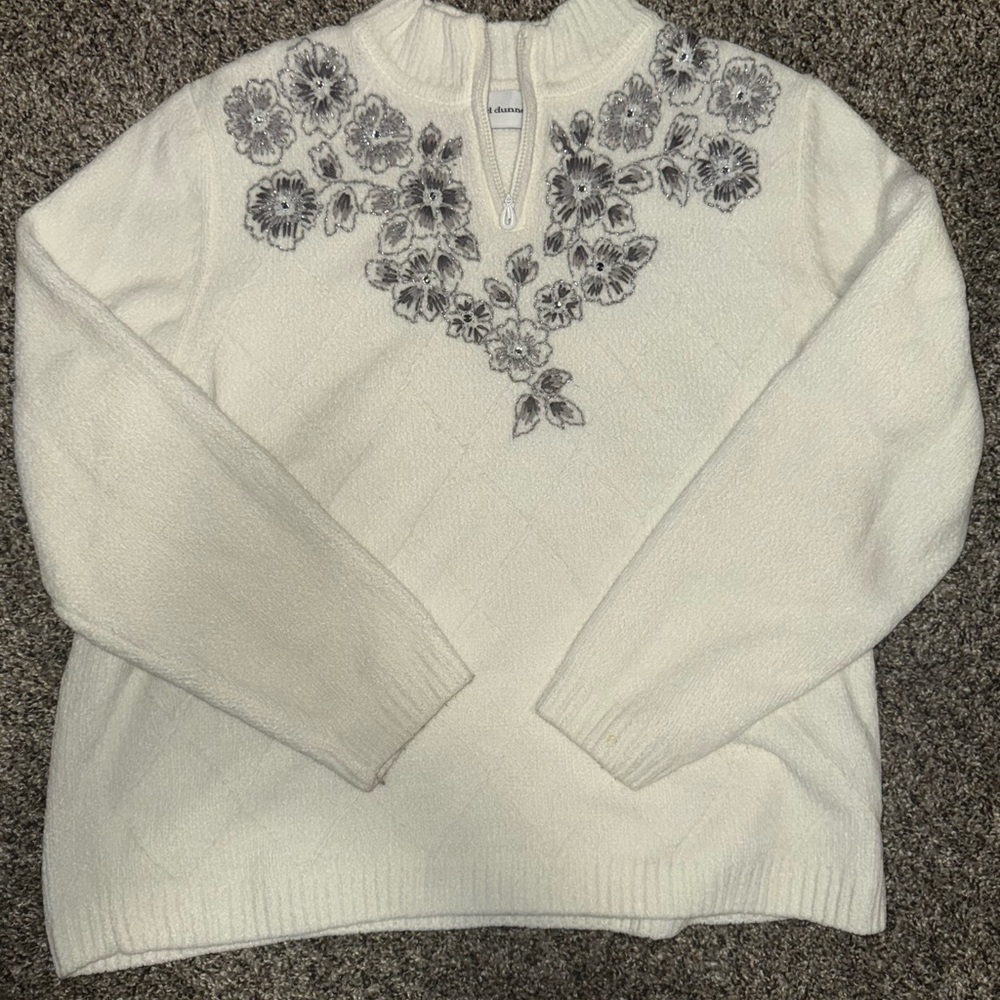 Floral Embroidered White Sweater